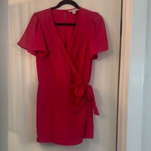 Bright Pink Wrap Romper with Tie Waist